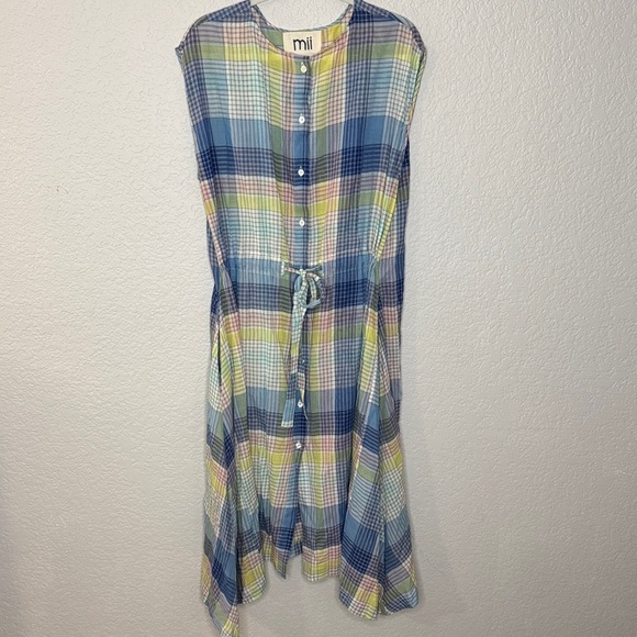 Mii Collection Handwoven Plaid Blue Small Midi Dress Lightweight Summer Colorful - Picture 2 of 8